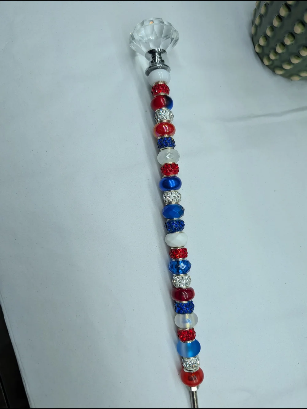 Beaded Fairy Wand/Plant/Garden Stake in Red, White & Blue